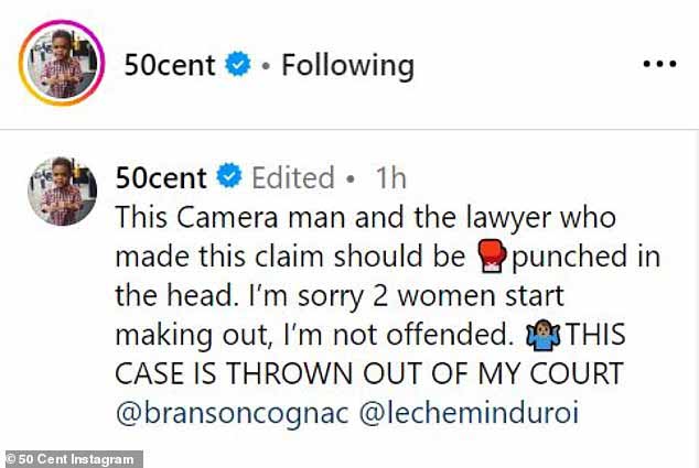 50 Cent разместил в Instagram скриншот статьи NBC News и предложил «ударить по голове» Гарсию и его адвоката за эти обвинения.  Затем 48-летний рэпер заявил, что не будет «обижен», если станет свидетелем «целования» двух женщин.