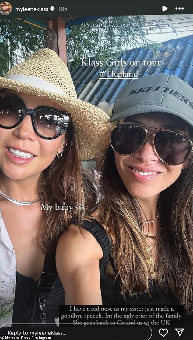 Earlier this year, Myleene, posted a photo of her emotional goodbye with her younger sister Jessie after they spent a week together exploring Thailand with their families